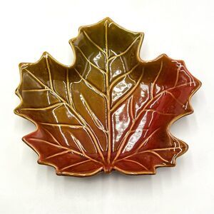 Ceramic Autumn Fall‎ Harvest Red Orange Yellow Green Leaf Dish Decor